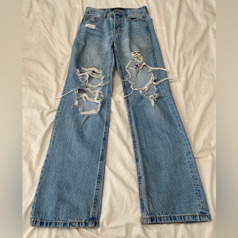 Aeropostale Ripped Blue Wide Leg Jeans